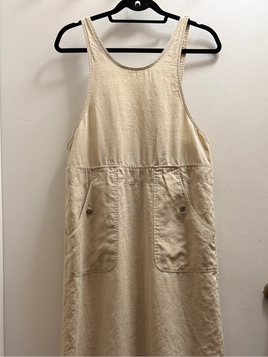 J. Jill Dresses & Skirts - J. JILL 100% Hemp Pinafore Dress Jumper Tan Beige Maxi Pocket Slit XSP Lagenlook